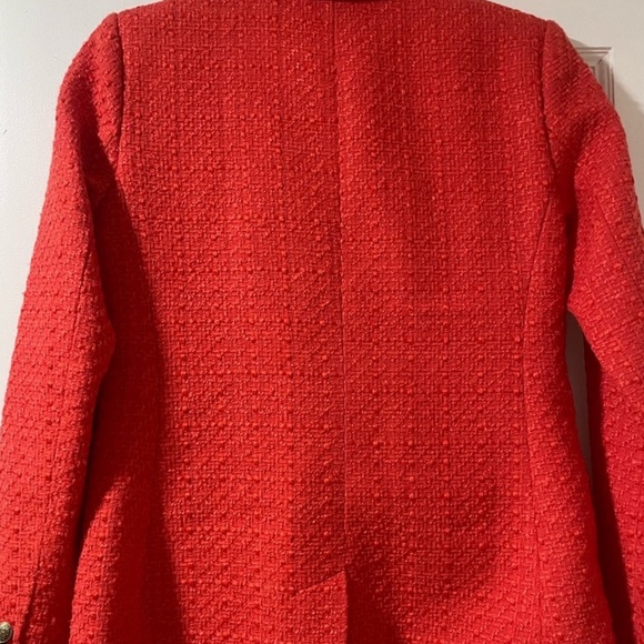 LOFT sz 4 Tweed Rapture Red Coral Double Breasted Blazer Jacket Business Holiday - Picture 10 of 16